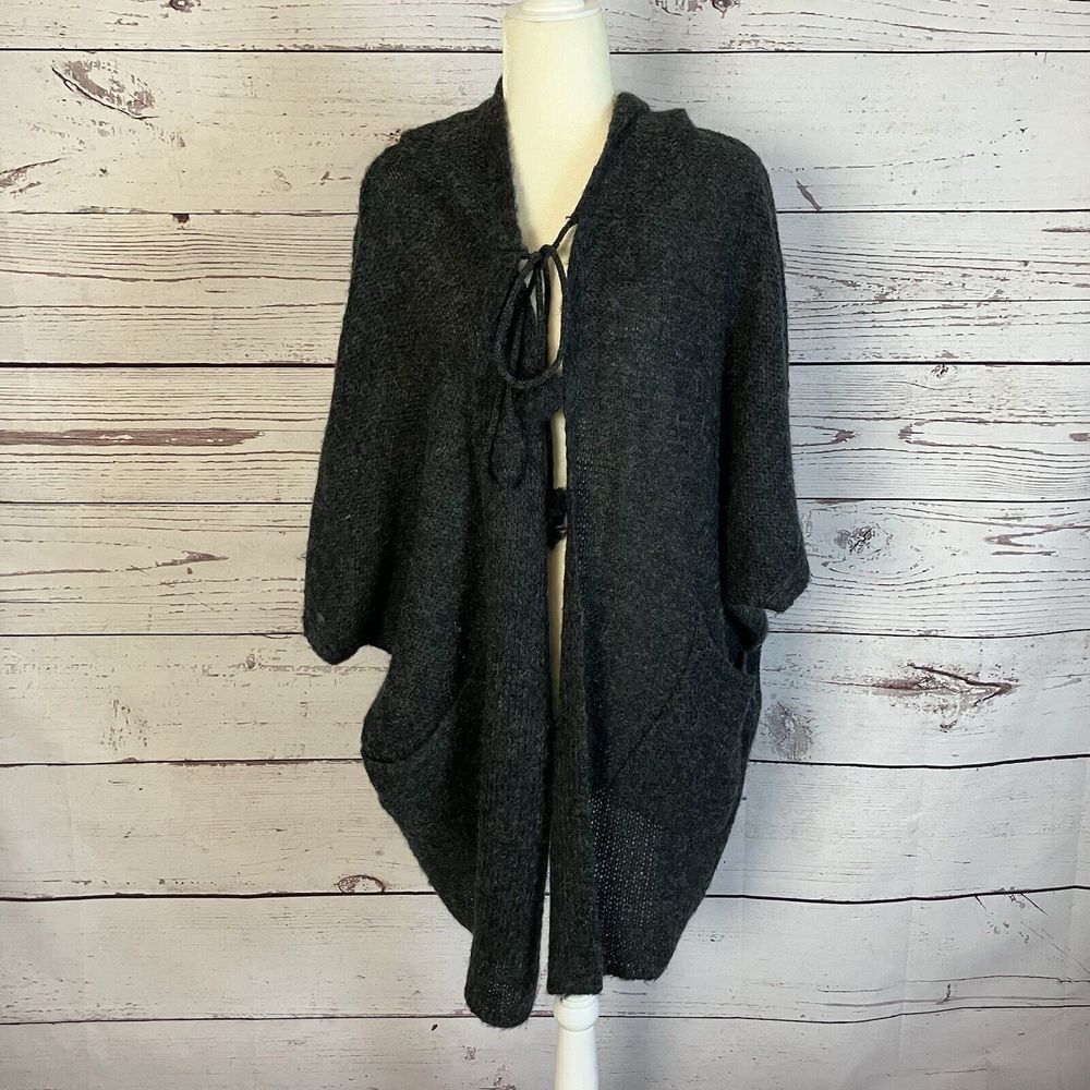 Bcbgmaxazria Sweater Womens Small Medium Gray Wool Blend Hooded Cardigan Pockets